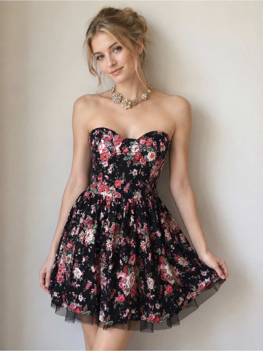 Floral Black Dress Size M / Cottagecore -  Y2K